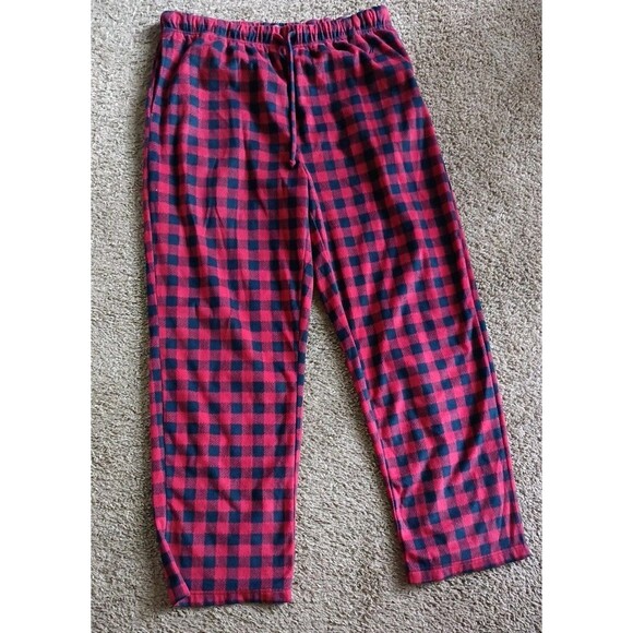 Nautica Fleece Pajama Pants Men's Size XL Red Navy Plaid Lounge Drawstring Soft - Picture 1 of 6